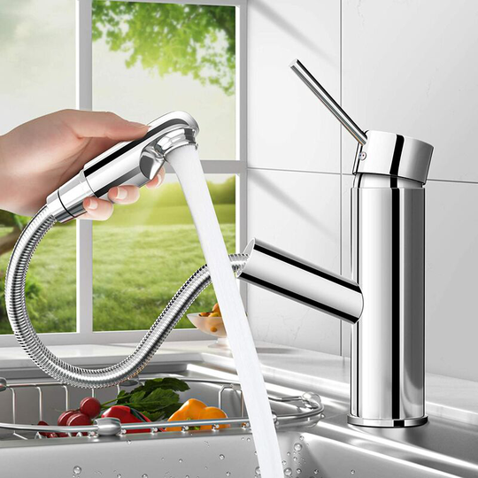 Basin Mixer, Kitchen Faucet with Shower Head, Single Hole Kitchen Faucet Neck, Bathroom Faucet, 304 Stainless Steel abs Ceramic, Splash Proof, Hot