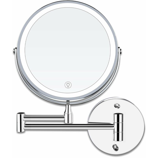 Perlerare - 8 Inch led Wall Mounted Makeup Mirrors Lighted Magnifying Mirror, 1x/10x Magnification usb Charging 3 Colors Adjustable, 360° Swivel