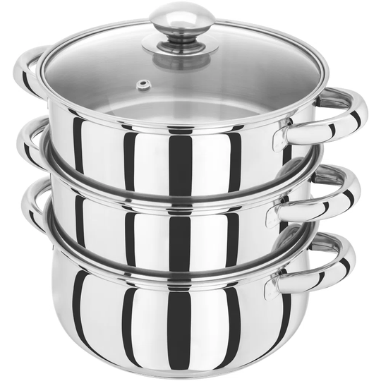 Judge Essentials 20cm Stainless Steel 3 Tier Steamer with Glass Lid