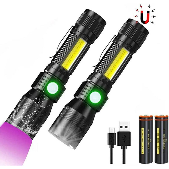 Einemgeld - led Flashlight with 395nm uv Lamp, Waterproof 3000mAh cob usb Torch