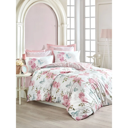 Dameron Pink/White/Grey/Green Reinforced Cotton 145 TC 3 Piece Duvet Cover Set