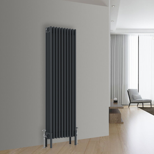 NRG - Traditional Cast Iron Style Radiator Anthracite Central Heating Rads Vertical 4 Column 1500x470mm