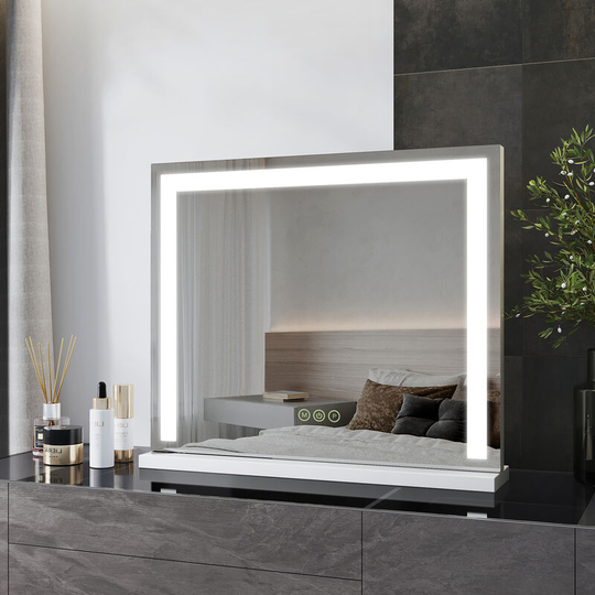 Heilmetz - Hollywood Vanity Mirror, Dressing Table Mirror with Lights, Tabletop Vanity Mirror with Touchscreen 3 Color Lighting Modes, Adjust