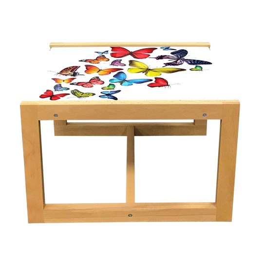Butterflies Coffee Table, Many Different Butterflies Romance Togetherness Joy Wildflowers Hiking Trees, Acrylic Glass Center Table With Wooden Frame F