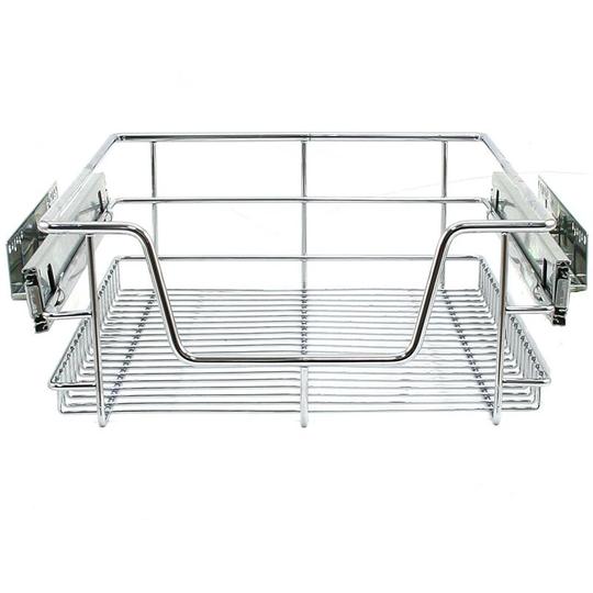 Kitchen Pull Out Storage Baskets - 400mm Wide Cabinet (2 Pack) - Silver - Kukoo