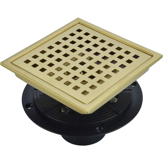 6' (150mm) Square Bathroom Shower Drain with Adjustable Shower Drain Base Flange, sus 304 Stainless Steel Floor Drain