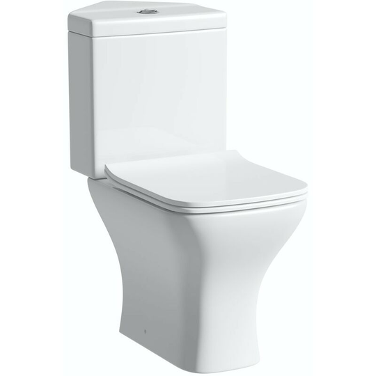 Derwent square compact corner close coupled toilet with slimline soft close toilet seat - White - Orchard