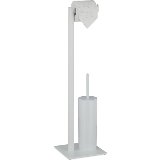 Wc Accessories Set, Standing Toilet Paper Holder, Replaceable Brush & Holder, HxWxD: 72 x 20 x 20 cm, White - Relaxdays