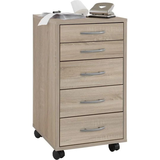 Mobile 5 Drawer Cabinet Oak FMD Beige