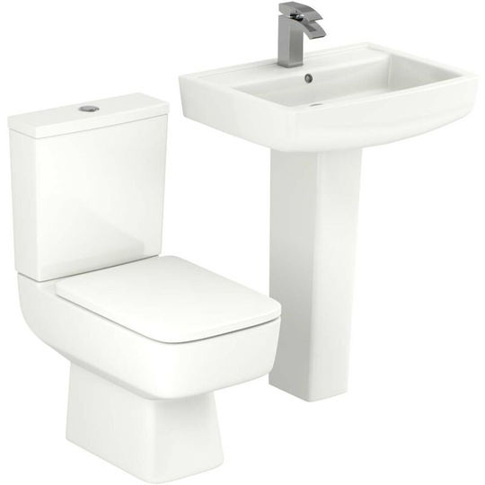 Paulo 600mm Full Pedestal Basin and Toilet Suite - White