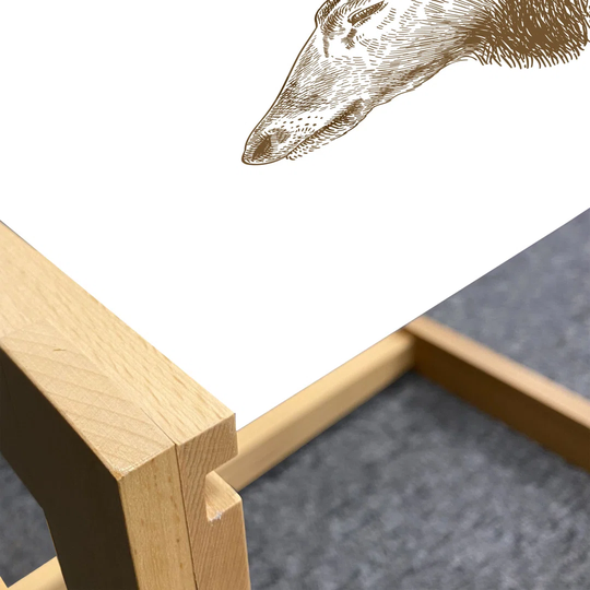 Deer Hunting Coffee Table, Vintage Wild Animal Hand Drawn Sketch Rustic Engraving Illustration, Acrylic Glass Center Table With Wooden Frame For Offic