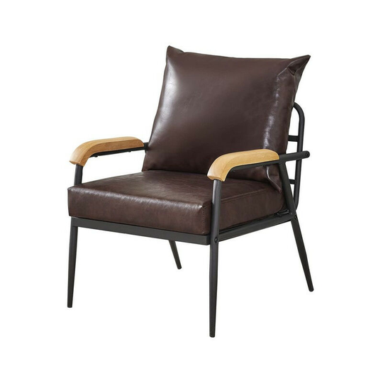 Single Sofa, Retro Modern Lounge Armchair with Metal Frame and pu Leather Cushion, Dark Brown