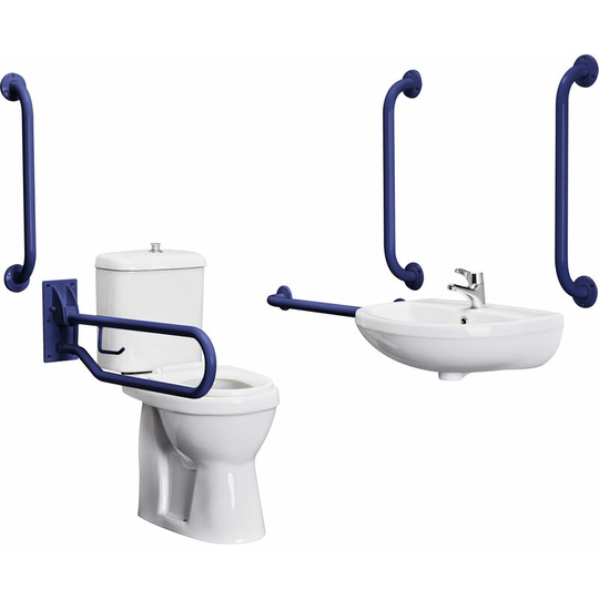Close Coupled Doc m Pack 5 x Grab Rails and Mixer Tap - Blue - Nuie