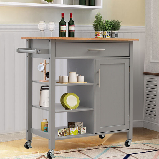 Livingandhome Kitchen Storage Trolley Cabinet Sideboard Buffet Breakfast Carts with Handle