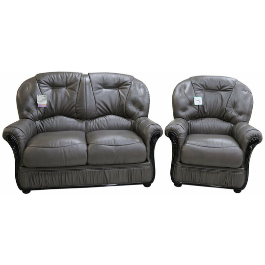 Debora 2 Seater + Armchair Genuine Italian Dark Grey Leather Sofa Suite Offer