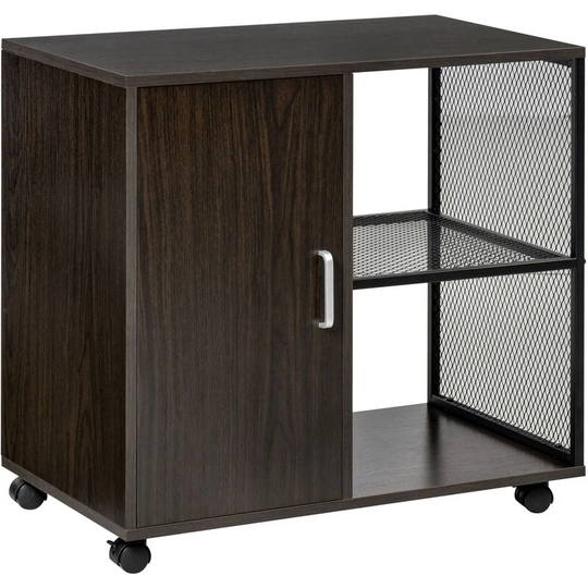 Printer Stand Home Office Mobile Cabinet Organizer with Castors, Door - Walnut color - Homcom