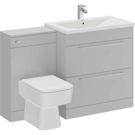 Wholesale Domestic - Napoli Gloss Grey Pearl 1300mm 2 Drawer Vanity Unit Toilet Suite - Gloss Grey Pearl