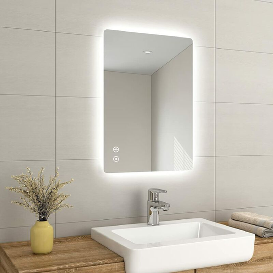 Emke - 500 x 700 mm Backlit Illuminated Bluetooth Bathroom Mirrors with Shaver Socket, Wall Mounted Multifunction Bathroom Vanity Mirror with led