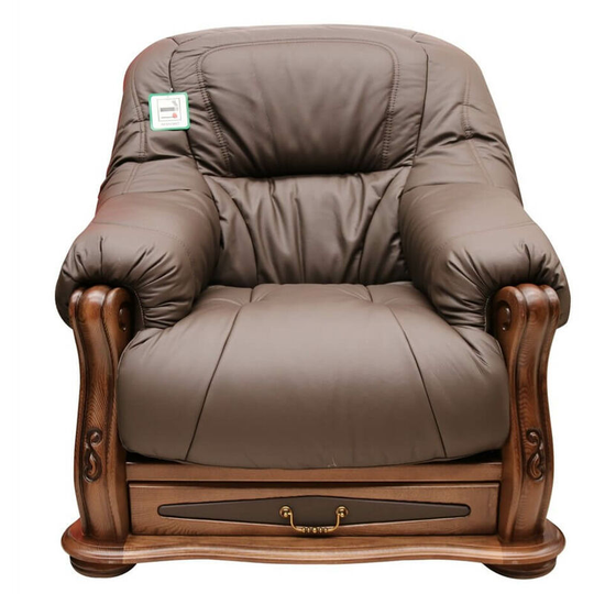 Belgium Storage Drawer Genuine Italian Leather Armchair Chocolate Brown