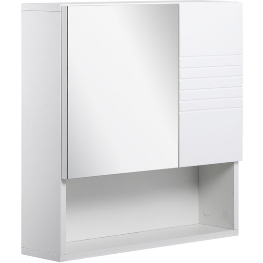 kleankin Bathroom Wall-Mounted Mirror Cabinet w/ Double Door Adjustable Shelves - White
