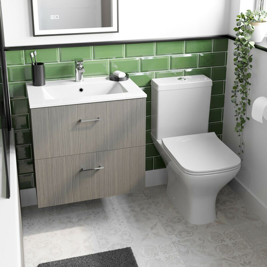 Lea avola grey wall hung vanity unit 600mm and Derwent square close coupled toilet suite - Grey - Orchard
