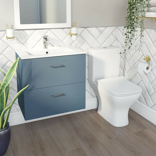 Orchard Lea ocean blue wall hung vanity unit 600mm and Derwent square close coupled toilet suite - Blue