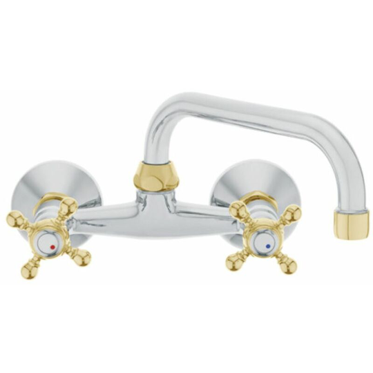 Herz - Chrome/Gold Colour Finishing Kitchen Tap Water Wall Mounted Faucet Cross Head