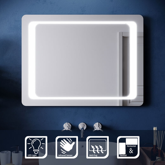 Elegant - Rectangular led Illuminated Bathroom Mirror with Light 800 x 600mm Sensor + Demister