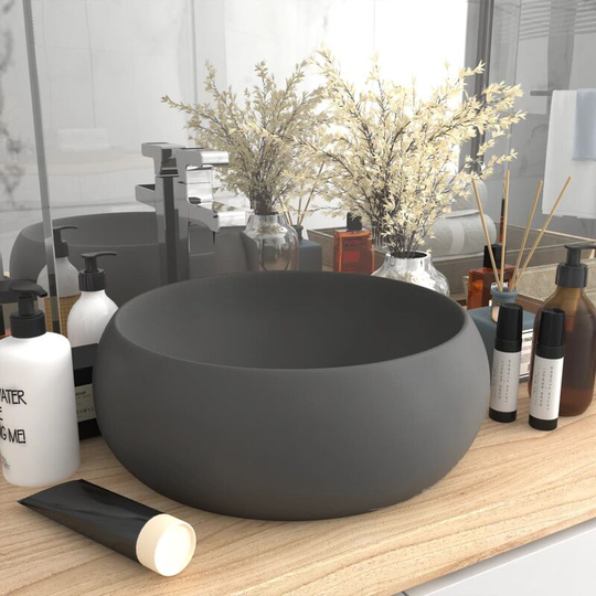 Topdeal Luxury Wash Basin Round Matt Dark Grey 40x15 cm Ceramic FF147005_UK
