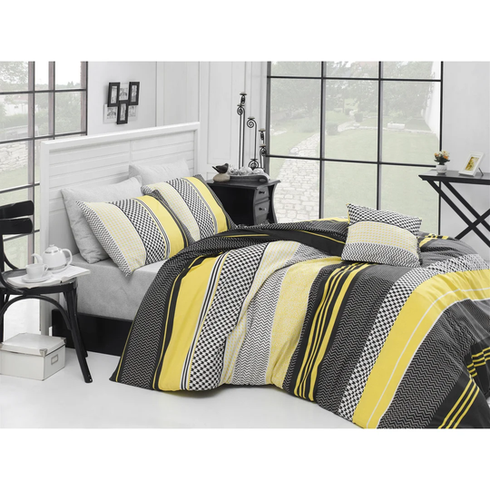 Gwin White/Yellow/Black 100% Cotton Duvet Cover Set