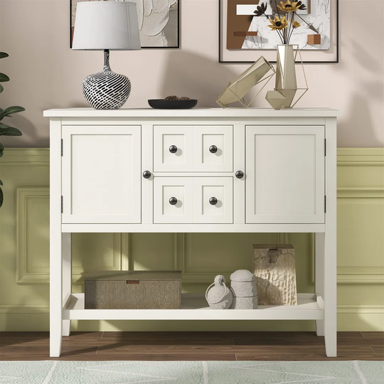 Console Table Sofa Table With 2 Cabinets And 2 Drawers, 41" Buffet Sideboard With Bottom Shelf, Retro Console Table For Kitchen Hallways Living Room (
