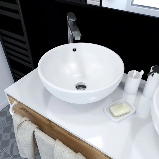 Myatt White Ceramic Circular Bathroom Sink with Overflow