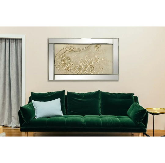 Extra Large Flowers Butterflies Glitte - Picture Frame Graphic Art on Glass