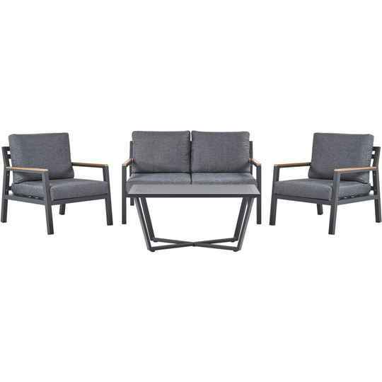 Outdoor Sofa Set 4 Seats Couch Armchairs with Cushions Table Dark Grey Delia - Grey