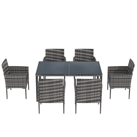 Axhup - Garden Furniture Set of 7, Wicker Rattan Dining Sofa Set with Glass Top Coffee Table and 6 Armchairs for Outdoor (Gray)
