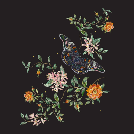 Embroidery Trend Floral Pattern with Wild Roses and Butterfly by Natagalitskaia - Wrapped Canvas Graphic Art