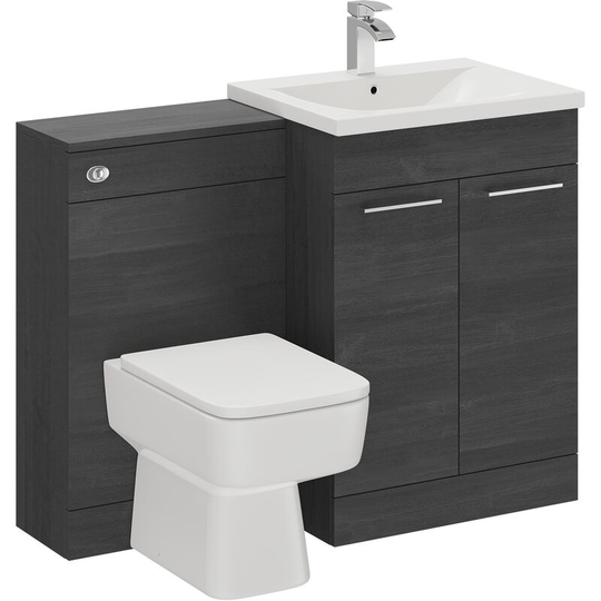 Wholesale Domestic - Napoli Nero Oak 1100mm 2 Door Vanity Unit Toilet Suite - Nero Oak