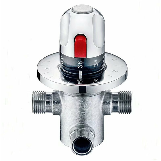 Mixer Valve Hot Cold Water Solid Brass Thermostatic Mixing Valve Fixed Temperature Mixing Valve for Kitchen Bathroom Washbasin Toilet G1/2, BR-Life