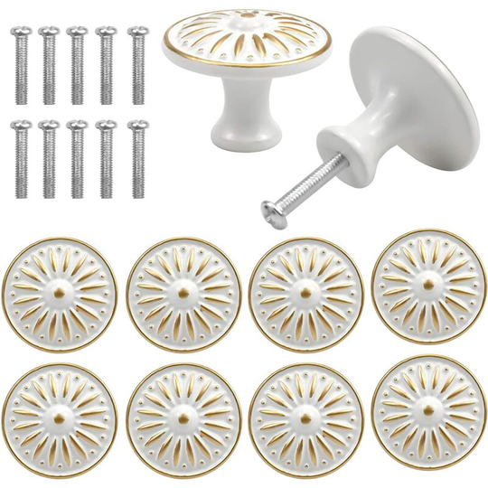 Dksfjkl - Vintage Drawer Door Handle, 35mm Furniture Knob, Round Drawer Knobs, Brass Door Knobs, Kitchen Cabinet Handles, Kids Room 10pcs (White)