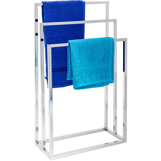 Relaxdays - Towel Stand with 3 Arms: 82.5 x 46 x 21 cm Metal Chrome-Plated Stainless Steel Towel Rack with 3 Rails Large Bath Towel Holder, Modern