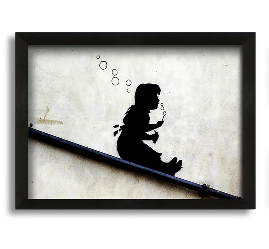 Drain Pipe Bubble Girl - Floater Frame Graphic Art on Canvas