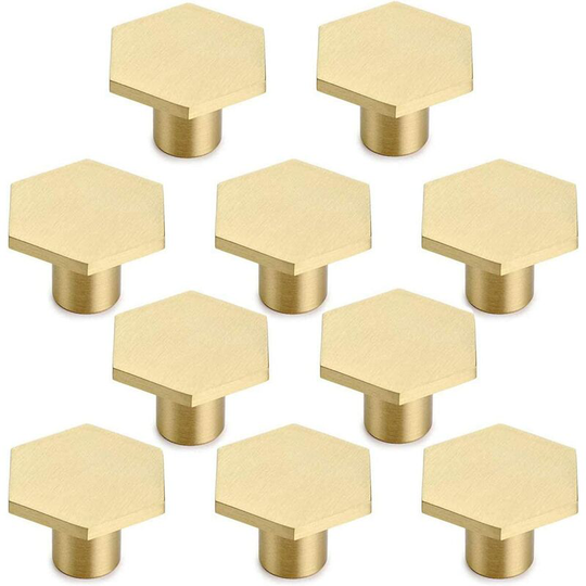 10 Pcs Solid Brass Hex Knobs Cabinet Door Handle Round Brass Knob with Screws Decoration for Cabinet Door Furniture Handle