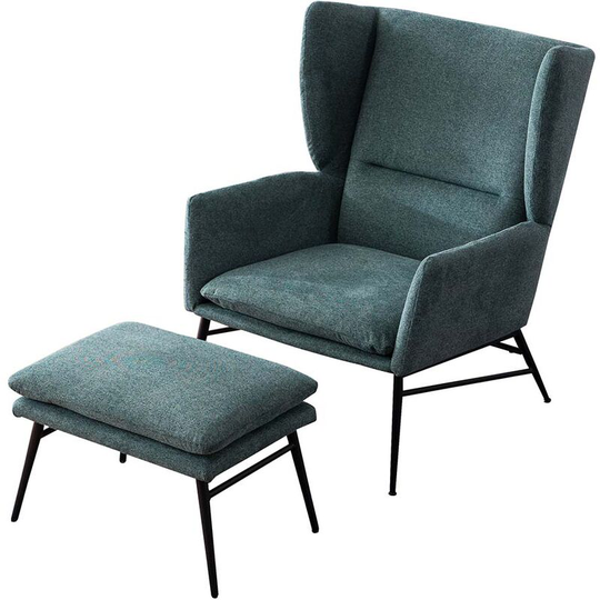 Clara Wing Back Occasional Fabric Lounge Accent Chair Living Room Armchair Green with Footstool - Green with Footstool