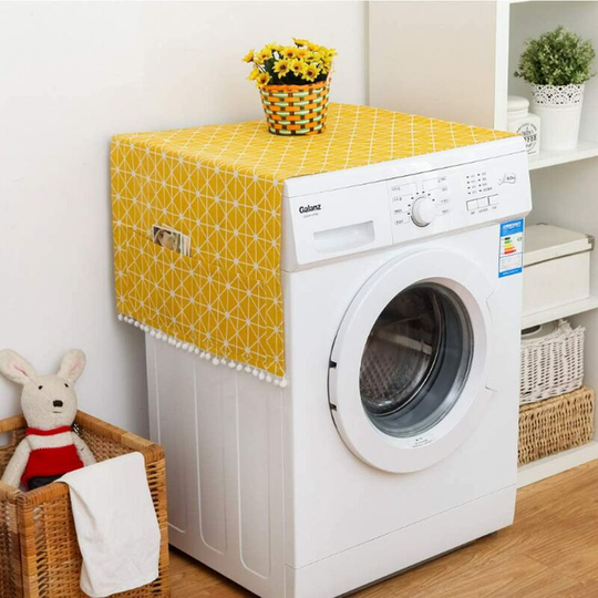 Fridge Dust Proof Cover Multi-Purpose Washing Machine Top Cover with Refrigerator Storage Organizer Bags-Yellow,51X21inch