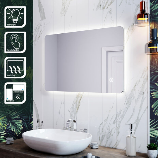 Aluminium Framed Bathroom Mirror led Illuminated Mirror 800x500mm Anti-Fog Bathroom Mirror with Sensor - Elegant