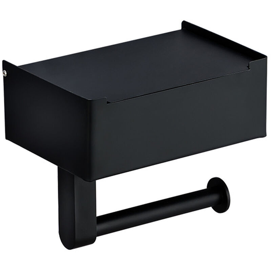Ikayaa - Black Stainless Steel Toilet Paper Holder with Wipes Dispenser ,Mobile phone rack for Bathroom with Wipe Storage Shelf
