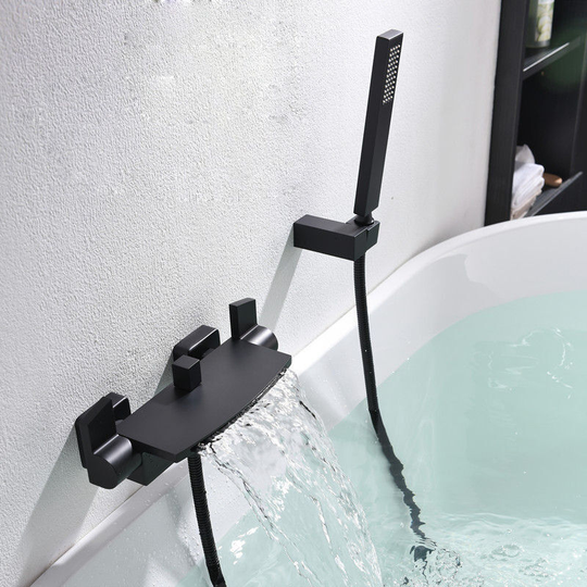 Wall Mounted Waterfall Bathtub Mixer Tap Bathtub Faucet Wall Mounted Waterfall Shower Head Hot And Cold Bathtub Faucet (black)