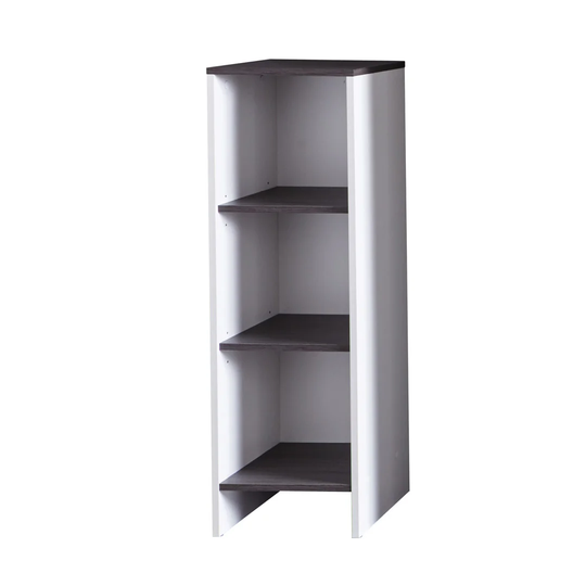Californiasandiego bathroom shelf with 3 open compartments in white and smoky silver.