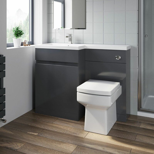 Artis - Bathroom Vanity Unit Basin Sink 1100mm Toilet Combined Furniture Left Hand Grey - Grey