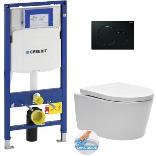 Geberit Toilet set Geberit frame + SATrimless toilet bowl + Softclose seat + Black plate (GebSatrimless-A)